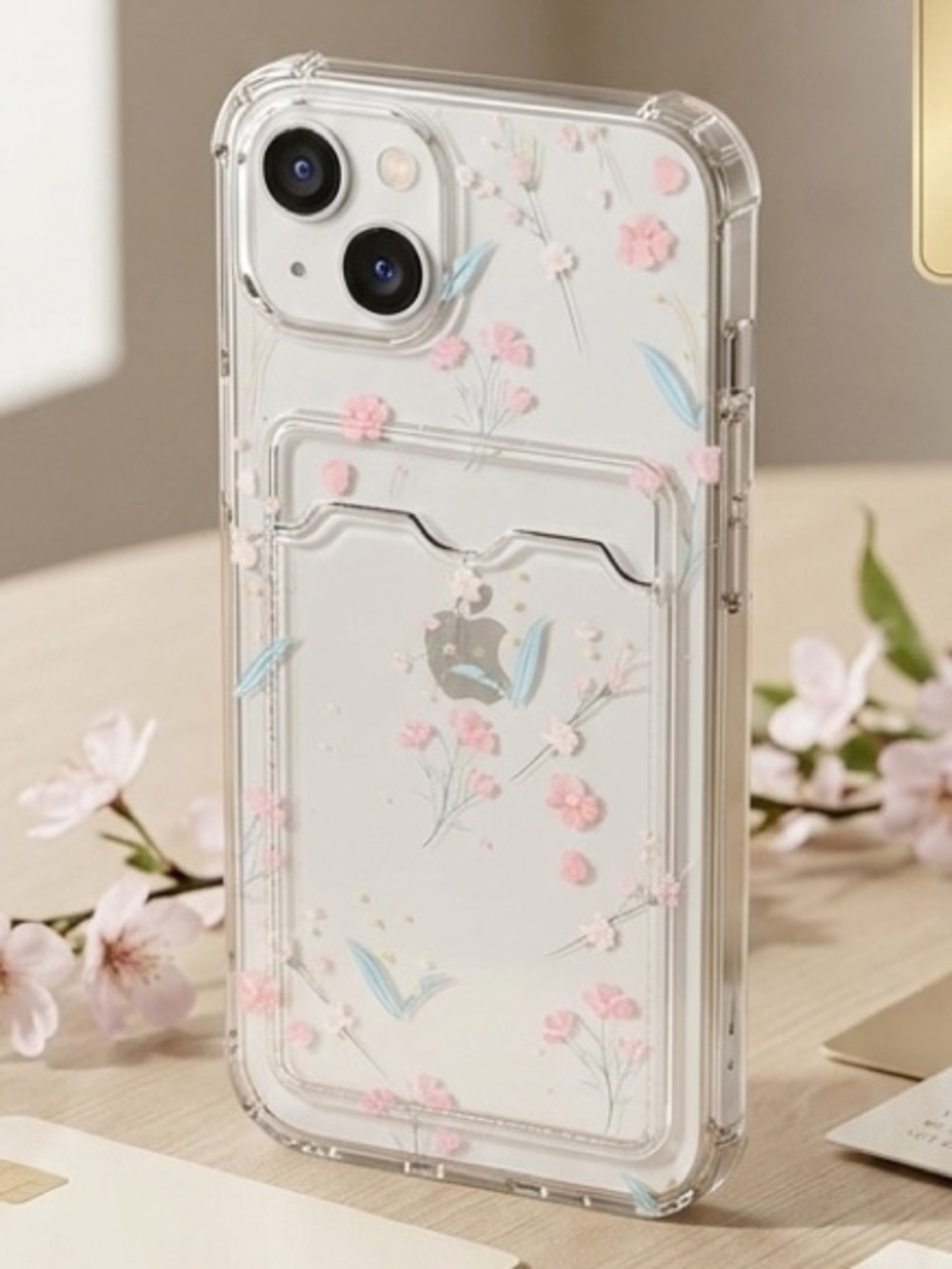 iPhone 13 White and Pink Floral iPhone Case with Shockproof Design